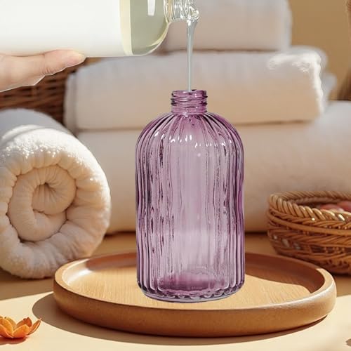 14Oz Purple Soap Dispenser Bathroom, Clear Glass Hand Soap Dispensers with Stainless Steel Pump, Refillable Dish Soap Dispenser for Kitchen, Countertop Soap Dispensers - color: Purple