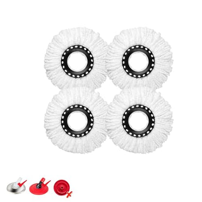 Spin Mop Replacement Head for 360 Spin Mop Bucket with Wringer Set Systems, Microfiber Spin Mop Refills，Easy Cleaning Round Shape Standard Size (4)