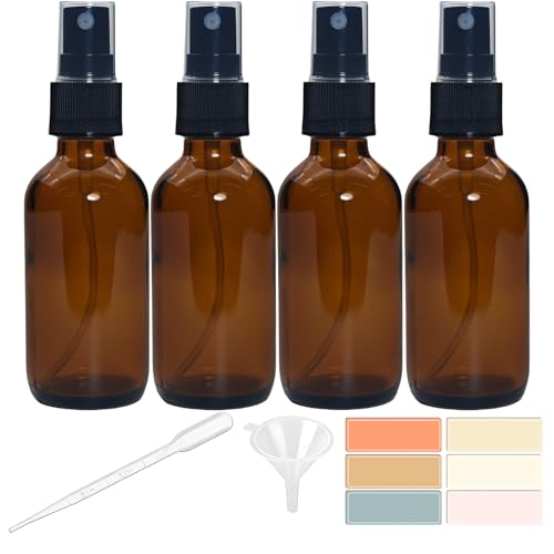 Zkupanx 4 PACK 2 oz Amber Small Glass Spray Bottles, Empty Spray Bottle for Hair, Plants, Perfume - Fine Mist, 2oz Mini Spray Bottle - color: Amber