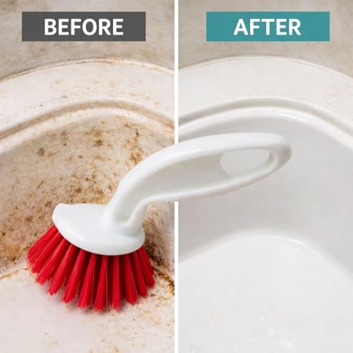 Kitchen Sink Cleaning Brush | Tough Flexible Bristles Scrubber for Stubborn Stains | Comfortable Grip Dishwashing Brush for Kitchen Utensils Bathroom Tiles Pack of 2 - style: Mini Round Brush Pack of 2
