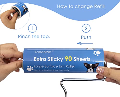 Extra Sticky Large Surface Lint Roller, 6.3'' Giant Lint Roller for Pet Hair, Lint Remover Roller for Cat Hair, Clothes, Furniture (1 Handle + 450 Sheets) - style: 1 Roller + 4 Refills