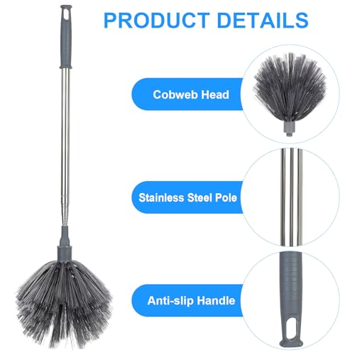 PRETYZOOM Extendable Cobweb Duster with Telescoping Pole and 3 Cleaning Heads Lightweight Spider Web Remover for High Ceilings and Outdoor Use Adjustable Length up to 94.5 Inches