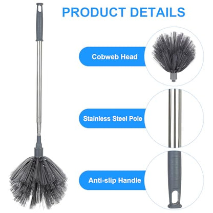 PRETYZOOM Extendable Cobweb Duster with Telescoping Pole and 3 Cleaning Heads Lightweight Spider Web Remover for High Ceilings and Outdoor Use Adjustable Length up to 94.5 Inches