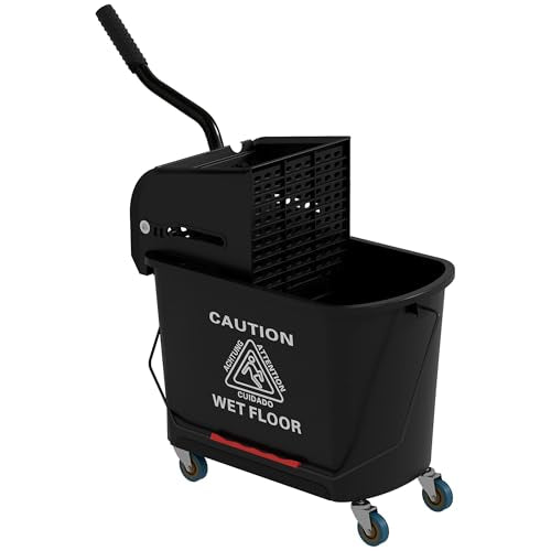 HOMCOM Commercial Mop Bucket with Side Press Wringer on Wheels for Floor Cleaning, 21 Quart, Separate Dirty and Clean Water, for Home Apartment Small Business and Office, Black - color: Black, size: 21 Quart