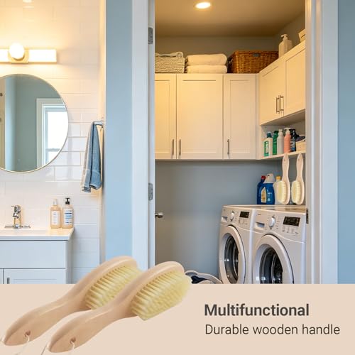 3 Pack Wood Laundry Stain Brush, Very Soft Bristle Shoe Laundry Stain Remover Long Handle Oval Gentle for Sneakers, Suede & Leather, Protable Soft Cleaning Clothes Brush for Scrubbing Stains (3)