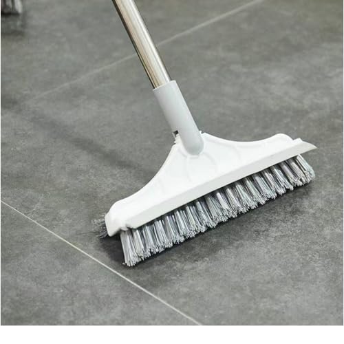 2 in 1 Cleaning Floor Scrub Brush Floor Brush Scrubber New Upgraded 53.5" Long Handle Grout Brush Scrape V-Shape Stiff Bristle Cleaning Brush with Squeegee 120°Rotating Tile Brush for Bathroom - color: White