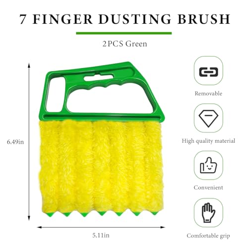 DXNQ 2 PCS Blind Cleaner Duster Tool, Window Venetian Hand-held 7 Finger Dusting Cleaner Brush, Blinds Cleaning Brush Tool for Window Shutters Air Conditioner, Car Accessories (Green) - color: Green, 2pcs