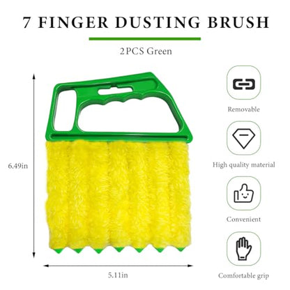 DXNQ 2 PCS Blind Cleaner Duster Tool, Window Venetian Hand-held 7 Finger Dusting Cleaner Brush, Blinds Cleaning Brush Tool for Window Shutters Air Conditioner, Car Accessories (Green) - color: Green, 2pcs