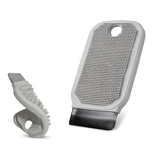 3-in-1 Silicone Dish Sponge - BPA-Free Food-Grade Cleaning Brush with Dual-Sided Scrubber & Scraper, Hanging Hole Fast-Dry Reusable for Dishes/Fruits/Vegetables (Grey 1PCS) - color: Grey 1pcs