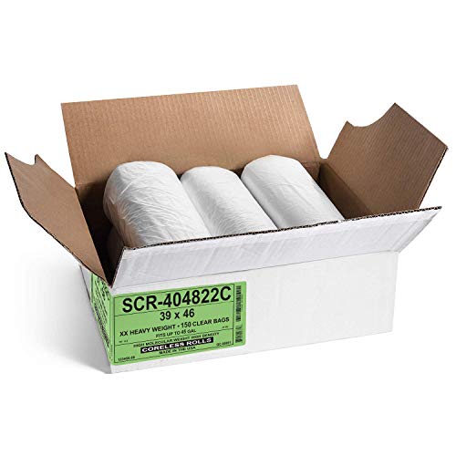 Aluf Plastics 45 Gallon 22 Micron (eq) Premium Clear Trash Bags - 39" x 46" - Pack of 150 - For Office, Kitchen, Bathroom, Commercial, Janitorial, Industrial, & Hospitality - color: Clear, style: 45 Gal, 22 Micron Equiv, 150 Count