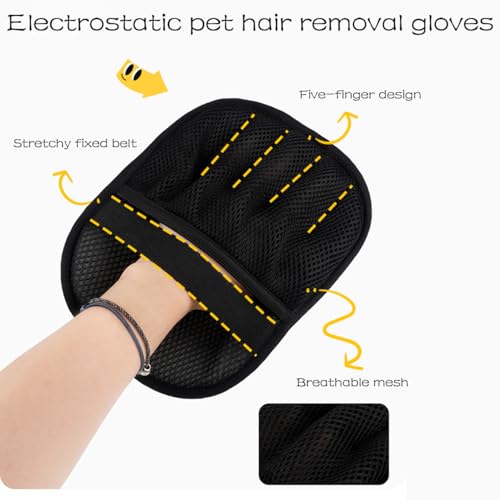 2 Pack Pet Hair Removal Gloves,Five-Finger Reusable Electrostatic Pet Hair Remover for Dog & Cat Hairfor Couch, Furniture, Car Seat, Carpet, Clothing (Black-up) - color: Black-finger