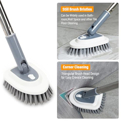 4 in 1 Tile Shower Cleaner Brush, Long Handled Scrub Brush for Shower with Adjustable Long Handle Floor Scrub Brush for Cleaning Bathroom/Shower/Tub/Tile/Kitchen/Glass/Wall