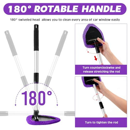 Potchen 8 Pcs Car Windshield Cleaner Tool Kit with Extendable Handle, Microfiber Towel Pads, Brush, Empty Spray Bottle for Auto Glass Wiper Suvs Rvs & Home Windows(Purple) - color: Purple