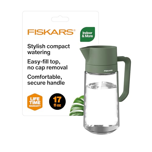 Fiskars Glass Watering Can for Indoor Plants, Small Pitcher for Succulents & Herbs, Easy Fill Top Design and Mess Free Pouring with Narrow Spout for House Plants, Modern Decor Style, 17 oz, Clear - size: Carafe