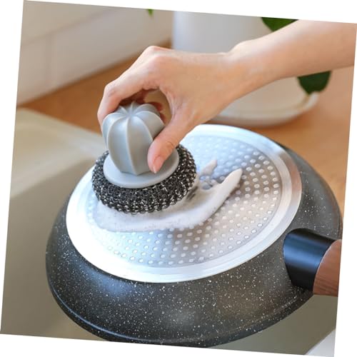 SOLUSTRE 2Pcs Wire Ball Kitchen Scrubber with Anti-slip Handle Spiral Design Dish and Pot Cleaning Brushes for Thorough Stain Removal in Home Kitchens