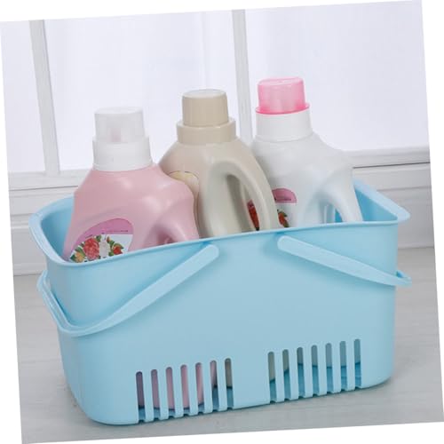 Healifty Large Portable Plastic Storage Basket Organizer 30x20.5x15cm Blue Sundries Container for Bathroom and Kitchen Desktop Storage