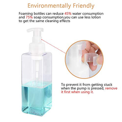 UUJOLY Foaming Soap Dispenser 650ml (22oz) Refillable Plastic Pump Bottle for Liquid Soap, Shampoo, Body Wash (2 Pcs) (Clear) - color: Clear, size: 22 oz (2 Pack)