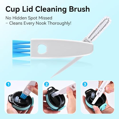 Bottle Brush Set with Straw Cleaner Brush and 3 in 1 Cup Lid Cleaning Brush, Water Bottle Cleaner with Long Handle for Cleaning Narrow Neck Beer, Cup, Wine Glasses, Tumblers, Baby Bottles - color: 4pack-blue