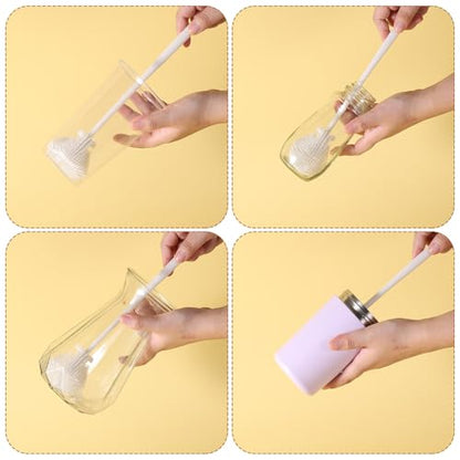 360° Silicone Bottle Brush, Soft Bristle Cup Cleaner Brush Long Handle Flexible Water Bottle Cleaning Brush for Lid Teapots Bowls Containers Narrow Area (White)