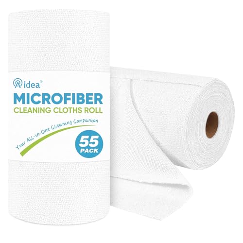 AIDEA Microfiber Cleaning Cloth Roll, White Shop Towels 55 Sheets Washable, Microfiber Towels for Cars, White Rags Reusable Paper Towel for Automotive, Workshop, House, Kitchen, Cleaning Supplies11×9" - color: White, size: 55 Count (Pack of 1)