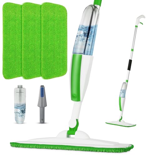 Wet Spray Mop for Floor Cleaning with 14 oz Bottle & 3 Microfiber Pads | Refillable bottle, washable pads, dry/wet use for home or commercial cleaning on hardwood, laminate, wood & ceramic floors - color: 06-green