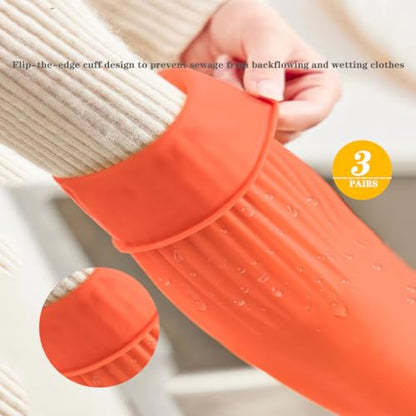 3 Pairs Household Extra Long Kitchen Gloves for Washing Dishes，20.05inches Rubber Cleaning Gloves，Reusable Latex Living Wash Gloves，Long Sleeves(Medium, Red) - size: Medium