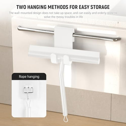 8 Inch Silicone Squeegee for Shower Glass with Hook，Shower Door Squeegee，Multi-Use Shower Squeegees (White) - color: White