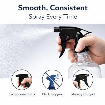 32 oz Spray Bottles 2 Pack, Heavy Duty Spray Bottle with Adjustable Nozzle Mist & Stream, Refillable Plastic Spray Bottles with Measurements (mL/oz), Leakproof Chemical Resistant Cleaning Spray Bottle