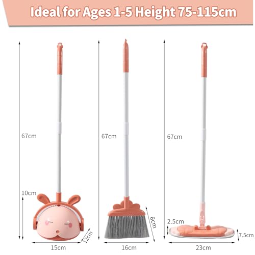 Midoneat Kids Cleaning Toy Set, Mini Child Broom, Mop and Dustpan, Little Housekeeping Helper Set ,Pretend Home Cleaning Play Set for Toddler Height 75-115cm ,6pcs (Pink) - color: Pink