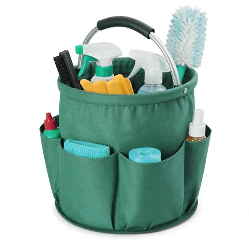 Cleaning Caddy with Handle, Large Supply Organiser 17L with 6 Pockets, Cleaning Products Organiser, Foldable Storage Basket, Portable Cleaning Caddy for Home (Green) - color: Green
