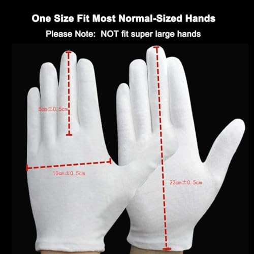 White Cotton Gloves, Breathable Work Glove for Moisturizing SPA Soft Jewelry Inspection, Stretchy Fit for Men and Wonmen (6 Pairs) - size: 8.67inch/22cm