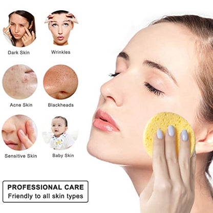 50-Count Compressed Facial Sponges for Daily Cleansing and Gentle Exfoliating, 100% Natural Cellulose Spa Sponge Perfect for Removing Dead Skin, Dirt and Makeup - color: Yellow