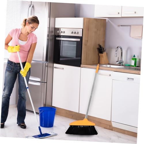 PRETYZOOM Stainless Steel Handle Soft Bristle Broom Dust Pan Wide Angle Floor Sweeper for Home Kitchen