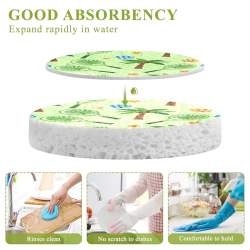 Tennis Rackets Palm Trees Pattern Dish Scrub Sponges Kitchen Non Scratch Reusable Compressed Cellulose Sponge Hanging for Household Cleaning Washing Dishes Pots and Pans 3 Pack - color: Pattern9