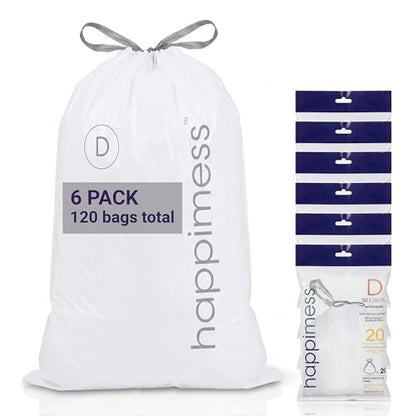 happimess 8 Gallon (30L) Drawstring Trash Bags, Slim, Unscented, White, Heavy Duty LDPE Liners for Kitchen and Household, Custom Fit 120 Count (6 Packs of 20 Liners) HPM3000D-W-6SET - size: 120 Count (Pack of 1)