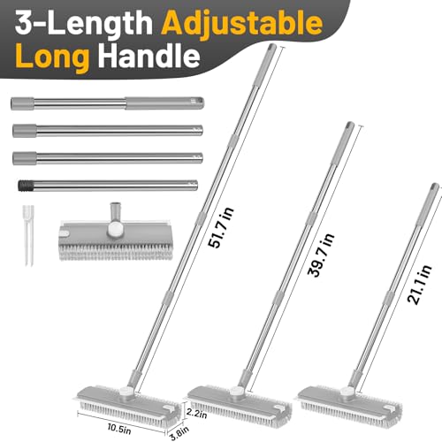 Floor Scrub Brush with Long Handle: 3 in 1 Heavy-Duty Floor Scrubber Brush with Squeegee for Cleaning Tile Bathroom Deck Kitchen Patio - Gray - color: Gray