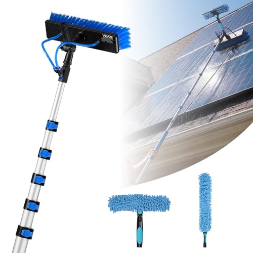 VEVOR Solar Panel Cleaning Kit, 33 ft, Water Fed Pole Kit with Cleaning Brush, Soap Dispenser, Extendable Aluminum Telescopic Pole, 180° Rotatable Brush Head, for Roof Mounted Solar Panels, Windows - size: 33 F