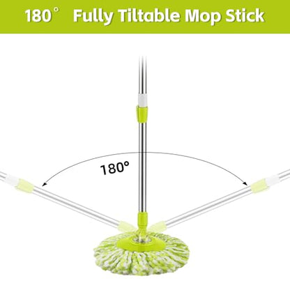 Spin Mop Replacement Handle, 47.6-inch 360 Degrees Rotating Telescopic Replacement Mop Stick with a Robust Stainless Steel Disc for Spin Mop Bucket Cleaning System (Stainless Steel Disc,Green) - color: Green, style: Stainless Steel