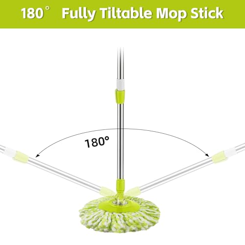 Spin Mop Replacement Handle 360 Degree Spin Mop Pole Handle Replacement Rotating Telescopic Stick for Mop Head, Ideal for Home and Household Cleaning - color: Green, style: Stainless Steel Disc