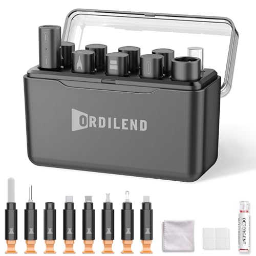 Ordilend for iPhone Cleaning Kit for Charging Port Cleaner, Cleaner Kit for AirPod Multi-Tool iPhone Cleaner Repair Lightning Cable for iPad Connector Airpod Speaker Compact Portable with Storage Case - color: Black
