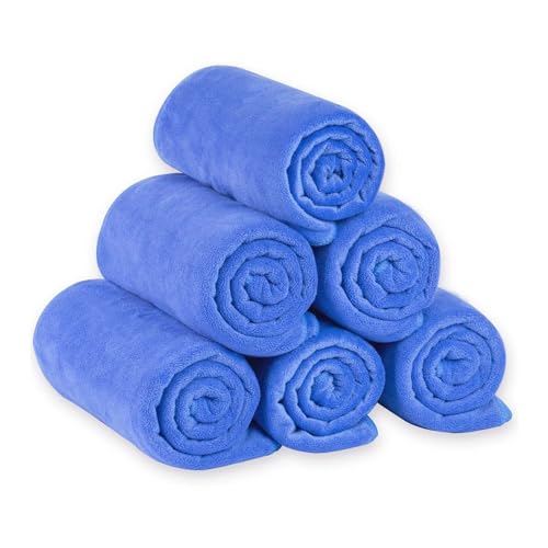 JML Microfiber Bath Towels Set with Hanging Loop, Blue, 27" x 55", 6 Pack | Large, Absorbent, Soft, Fast Drying, Lint free, Fade Resistant, Multipurpose for Adult, Beach, Pool, Sport, Yoga - color: Microfiber Blue, size: 6 Pack-27" x 55"