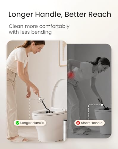 Cesun Toilet Brush and Holder Set, Curved Toilet Bowl Brush for Under Rim Cleaning, 304 Stainless Steel Holder, Weighted Base, Long Handle Toilet Scrubber, 2 Brush Heads, Silver - color: Silver