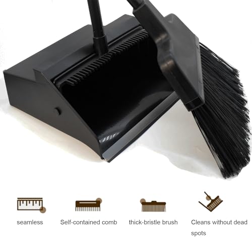 Broom with Dustpan Combo Set Outdoor Upright Dustpan and Broom Set with Long Handle Angle Broom and Dustpan Set for Garage Patio Courtyad Lobby Lawn Home Kitchen Ofiice
