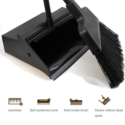 Broom with Dustpan Combo Set Outdoor Upright Dustpan and Broom Set with Long Handle Angle Broom and Dustpan Set for Garage Patio Courtyad Lobby Lawn Home Kitchen Ofiice