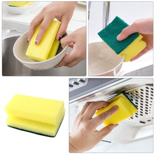 Unomor 10pcs Non-Scratch Scrub Scouring Sponge Pads for Dish Washing, Eco-Friendly Kitchen Cleaning Sponges Bulk Pack, Sturdy Pot Scrubber Suitable for Household Use