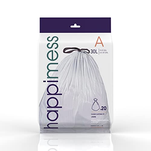 happimess 8 Gallon (30L) Drawstring Trash Bags, Unscented, Clear, Heavy Duty LDPE Liners for Kitchen and Household, Custom Fit 120 Count (6 Packs of 20 Liners) HPM3000A-C-6SET - color: Clear, size: 120 Count (Pack of 1)