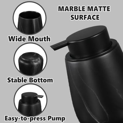 12Oz Ceramic Liquid Soap Dispenser - Modern Lotion Hand Soap Dispenser with Easy-to-Press Black Pump, Reusable and Refillable Dish Soap Dispensers for Bathroom & Kitchen, Marble Black - color: Marble Black, style: Liquid Pump