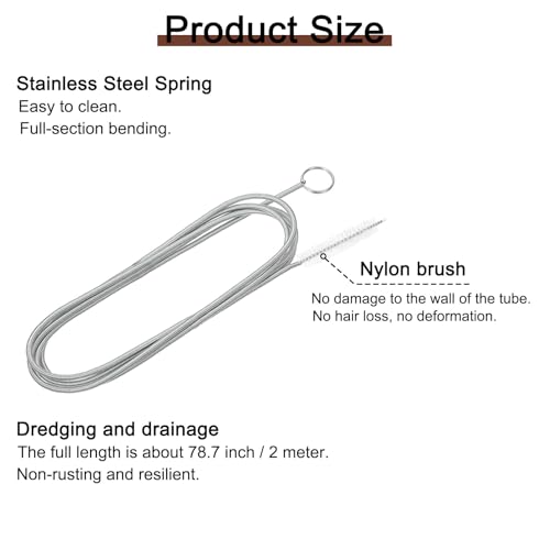 2 Pcs AC Drain Line Cleaner Tool Brush, 78.7 Inch Long Drain Brush Flexible Feeding Tube Brush, Refrigerator Car Cleaning Brush for Straw, Hose Pipe(Stainless Steel White)