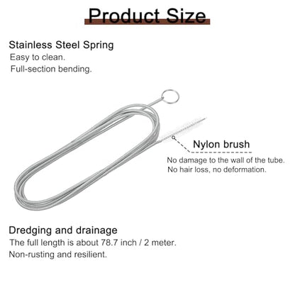 2 Pcs AC Drain Line Cleaner Tool Brush, 78.7 Inch Long Drain Brush Flexible Feeding Tube Brush, Refrigerator Car Cleaning Brush for Straw, Hose Pipe(Stainless Steel White)