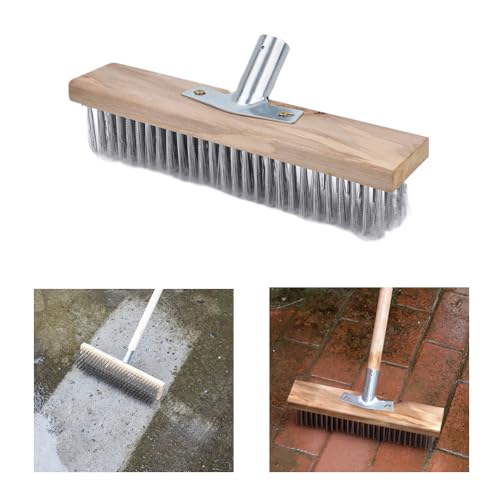Stainless Steel Wire Scrub Brush for Deck, Concrete, Patio Floor Cleaning, Heavy Duty Bristle Scrubber Broom for Moss Removal(50cm/19.68in) - size: 50cm/19.68in
